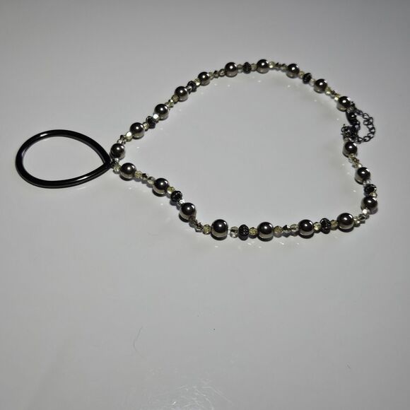 New York Silver Tone Beaded Necklace Teardrop Shaped Pendant 17-19" - Picture 11 of 14